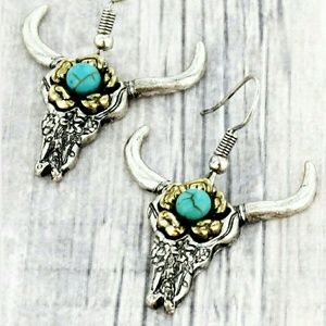 💎BOGO Western Turquoise Longhorn Dangle Earrings